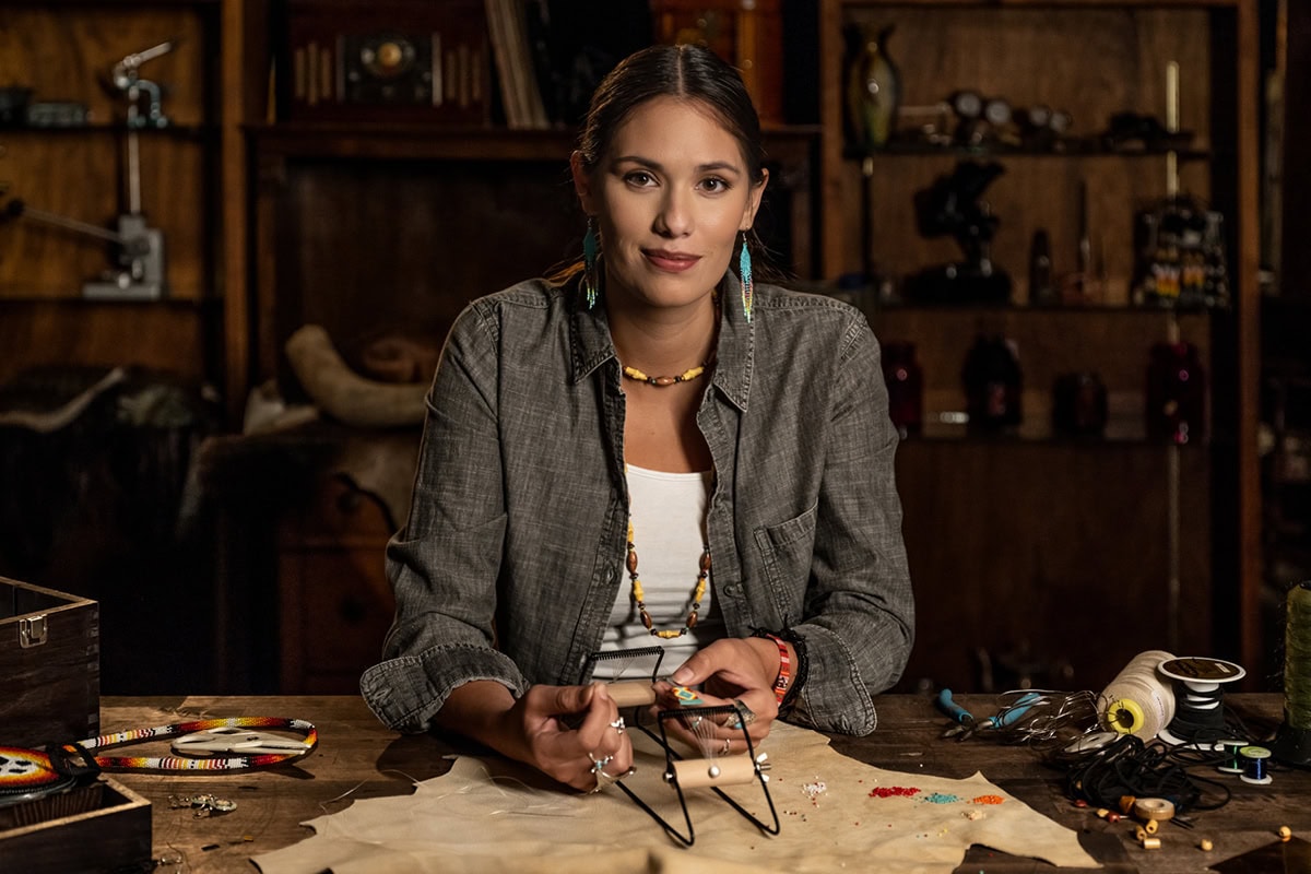 Jula Harjo in her jewelry workspace