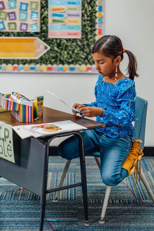 a child in Stephanie Roberts' classroom